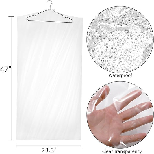 AVLA 50 Pack Plastic Garment Bags, Clear Dry Cleaner Bags, Hanging Clothes Cover Protector Bag for Closet Storage, Transparent Hung Coat Suit Dust Cover, Dry Cleaning Laundrette Bag for Home, Laundry