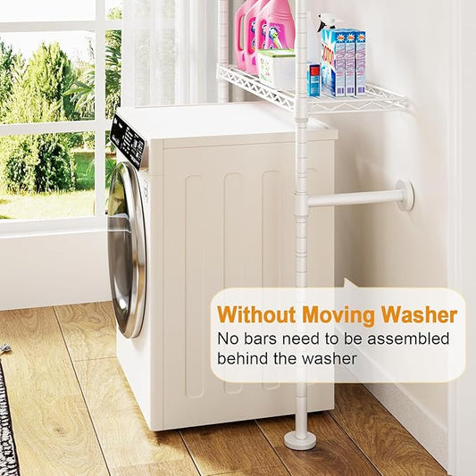 U17 Wall-Mounted Over The Washer Dryer Shelves Without Moving Machines, Laundry Room Rack with Adjustable Shelves and Hanger Rod, 35" W x 22" D x 86.2" H, Holds 352 lbs, White