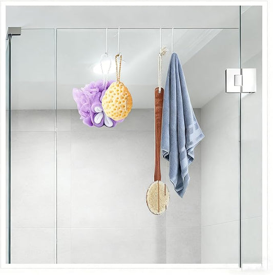 Shower Door Hooks, 2 Pack Dual-Hook Organizer with Non-Slip Rubber Coating for Towels and Clothes, Space-Saving Bathroom Storage Solution