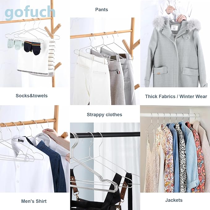 Clothes Hangers 40 Pack - Heavy Duty Stainless Steel Metal Hangers, Ultra Thin Space Saving Wire Coat Hangers with Non-Slip Shoulders (16.5 Inch)