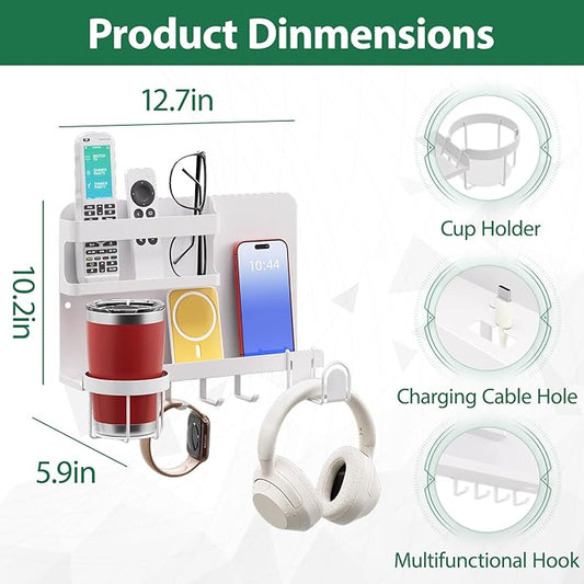Versatile Bedside Wall Organizer, Floating Bedside Shelves, Wall Mount Essential Accessories for Room Decor, Dorm, Makeup Organizer, Remote Control Holder,Night Stand