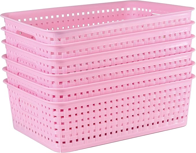 8 Pack Small Pantry Organization and Storage Bins - Household Organizers for Laundry Room, Bathrooms, Bedrooms, Kitchens, Cabinets, Countertops, Under Sink or On Shelves (Pink)