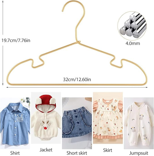 VWV Gold Aluminum Hanger, 30 Pack Baby Hanger,12.6 Inch Children Baby Hanger, Sturdy Metal Children Clothes Hanger for Wardrobe, Space-Saving Toddler Hanger