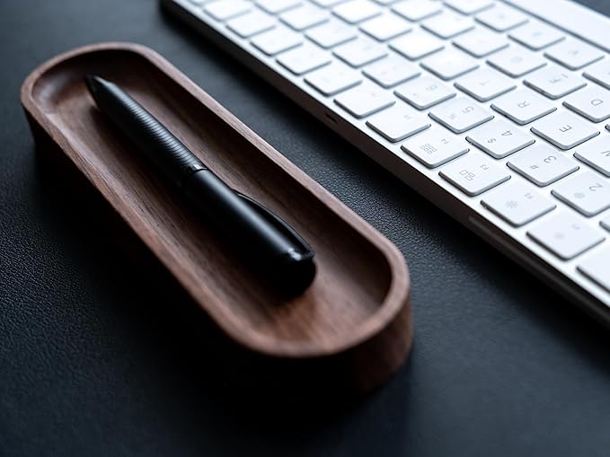 Walnut Wood Pen Tray, Minimalist Oval Wooden Pencil Holder, Office Desk Organizer, Writing Instrument Rest, Work Student Teacher Gift