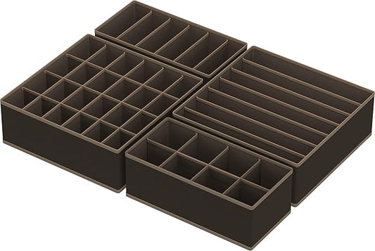 Simple Houseware 4-Pack Drawer Organizer Set - Closet Dividers for Underwear, Socks, Bras, Scarves, Ties - Foldable Non-Woven Storage Boxes, Brown