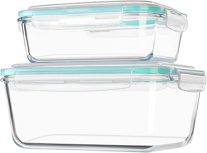 Vtopmart 122oz+50oz Large Glass Food Storage Containers with Airtight Lids, Big Glass Containers for Roasting Chicken, Baking Casseroles, Food Storage, Meal Prep, Fruits, Thanksgiving Meals, BPA-Free