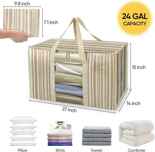 BALEINE 8-Pack Oversized Moving Bags with Reinforced Handles, Heavy-Duty Storage Tote Moving Supplies for Packaging, Camping (Color Stripe, 8-Pack)