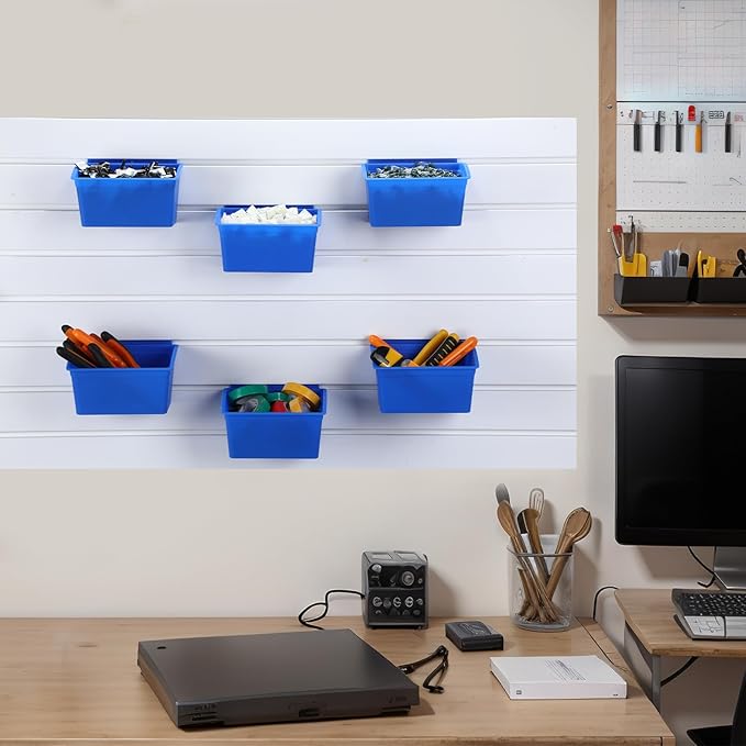 Unittype 18 Pcs Slat Wall Bins Slat Wall Accessories Storage Bins Plastic Containers Organizer for Garage Craft Room Tool Shed Workshop(Blue)
