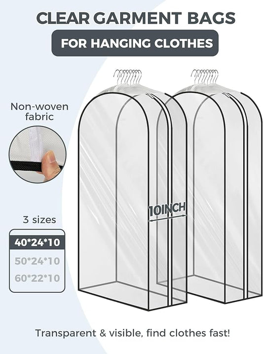 4 pcs 50" Garment Bags for Hanging Clothes, Clear Suit Bags for Closet Storage Clothing Storage, Garment Bags for Travel Covers with 10" Gussets for Coats, Jackets, Shirts and Sweater