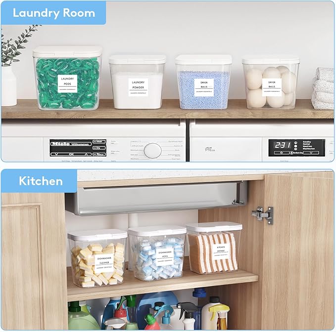 Lifewit Laundry Pods Container with Pop-up Lid, Detergent Dispenser, Dryer Sheet Holder, Laundry Room Organization Storage Jars for Washing Powder, Soap, Scent Booster Beads,0.72+1.2gal, 3 Pcs