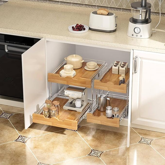 OCG Pull Out Cabinet Organizer 17" W x 21" D, 2 Tier Slide Out Shelf, Heavy-Duty Pull Out Drawer for Cabinets, Base Cabinet Organization for Kitchen, Pantry, Bathroom