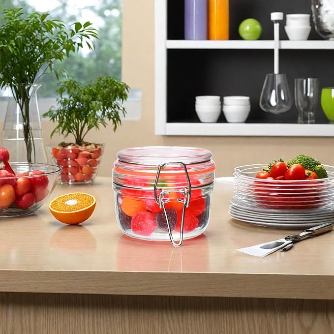Flrolove 5 oz Glass Jars with Airtight Lid,Small Leak Proof Rubber Gasket Glass Canisters,Glass Food Storage Container for Kitchen,Jam,Spice, Cereal, Beans,Cookies