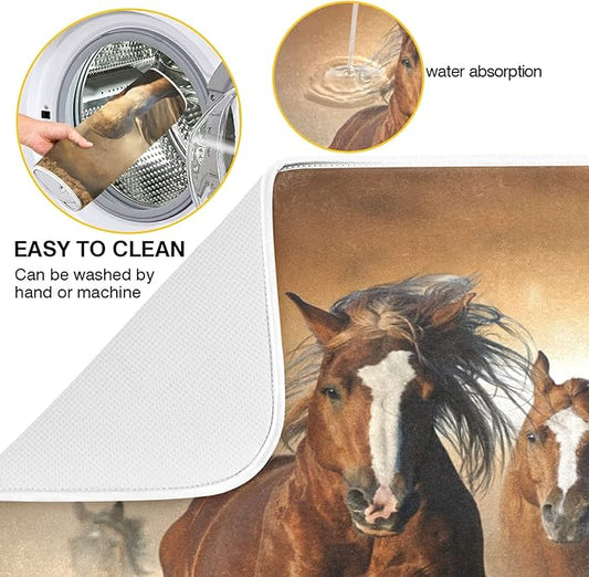 ZzWwR Horse Absorbent Dish Drying Mat Microfiber Kitchen Countertop Table Protector Multi-Purpose Counter Rack Sink Drainer Pad (18” x 16”)