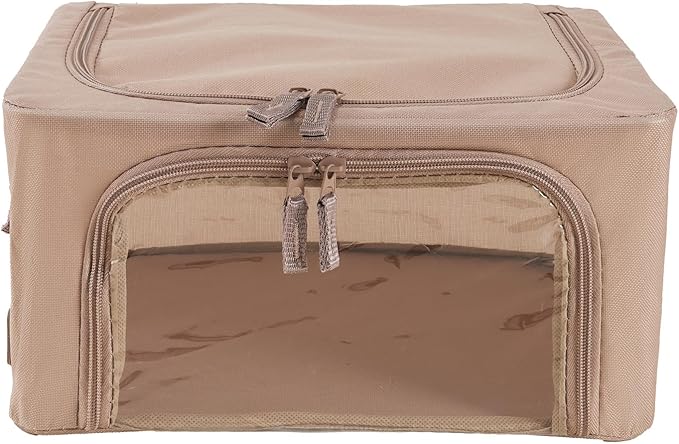 Periea Oxford Cloth Steel Frame Storage Boxes - Under-Bed or in Closet - Pack of 2 Compact Organizers (Camel)