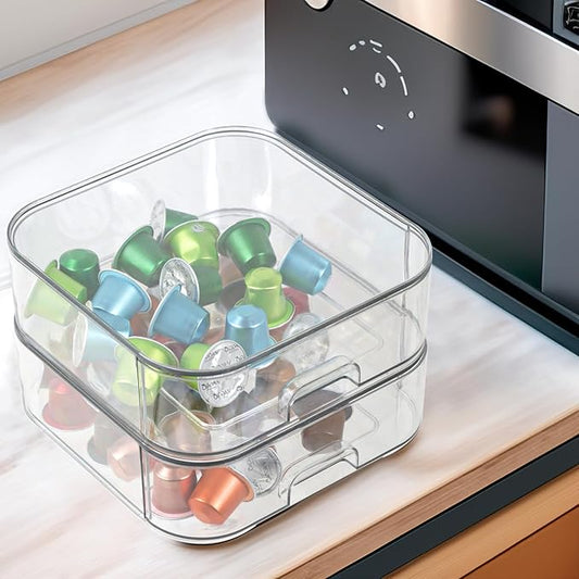 Set of 2 Stackable Storage Drawers - 7.8" Clear Plastic Drawer Storage, Acrylic Makeup Organizer, Desk Counter Cabinet Office Organizer, Bathroom Organizers and Storage (Square/Set of 2)