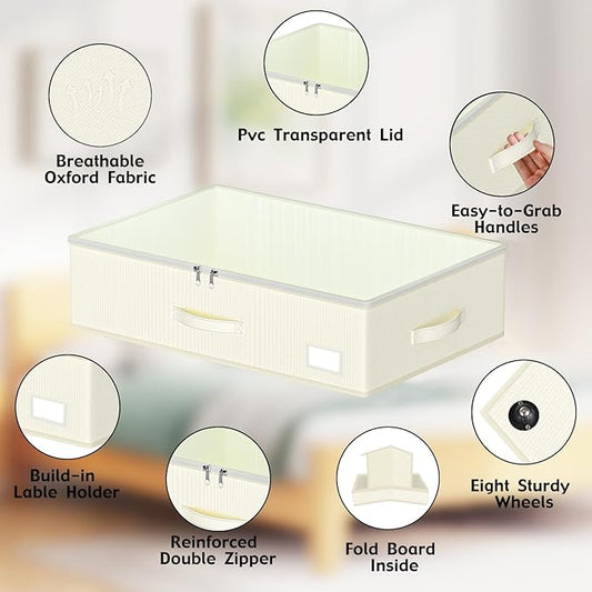 Under Bed Storage with Wheels, No Assemble Required 7.5 inches height Under Bed Storage bins,Large capacity Rolling Underbed Shoe Storage containers,dorm underbed storage drawers