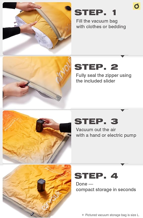 Vacuum Storage Bags for Travel & Home - Space Saver Compression Packing Bags Set for Clothes, Blankets & Seasonal Storage, Small (2), Medium (4), Large (4) (Orange,10-Pack Combo)