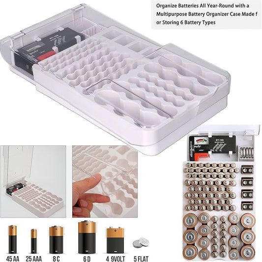 Battery Organizer Storage Box with Tester,Clear Lid Battery Organizer Storage Case Holder Holds 93 Batteries Battery Storage Box Battery Carrying Case(Batteries are Not Included)