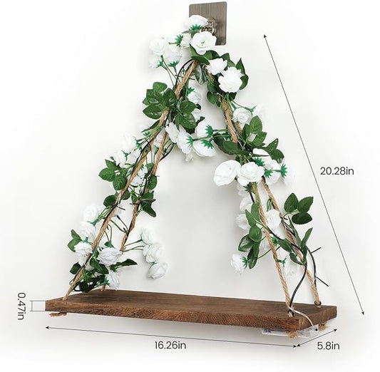 Shelf for Wall,Floating Shelves,Floating Shelves for Wall No Drilling,Adhesive Shelves,Command Strip Shelf,Room Decor Aesthetic,Plant Shelf Wall,Whimsical Decor,2-Piece Set(White Flower)