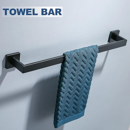 Matte Black Bathroom Accessories Bath Accessories Set Towel Racks for Bathroom Towel Holder Black Bathroom Hardware Set Black Bathroom Towel bar Sets Stainless Steel Bath Accessories kit 23.6 Inch