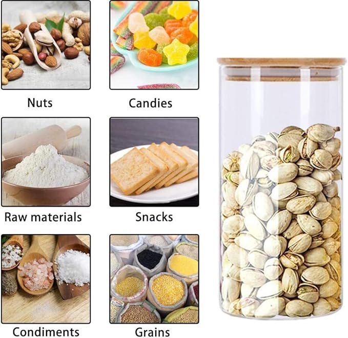 Airtight Glass Storage Canister with Lids, 32oz Food Storage Container Kitchen Pantry Storage Jar Set of 6 Kitchen Glass Canisters For Coffee, Flour, Sugar, Candy, Cookie, Snacks