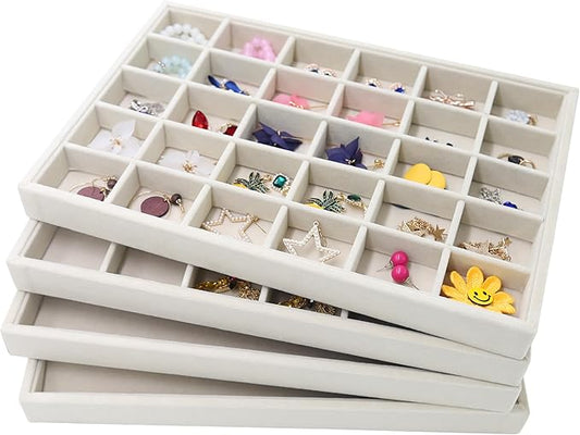 Stratalife Velvet Jewelry Organizer Stackable Earrings Organizer 12 Grid Bracelet Organizer Jewelry Drawer Organizer Jewelry Holder Display for Earring Necklace Women Girls Beige