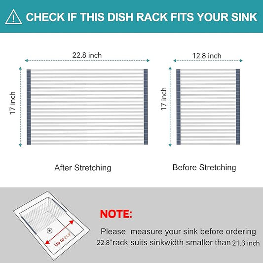 BBXTYLY Extra Large Expandable Roll Up Dish Drying Rack,Over The Sink Drying Rack Sink Cover Kitchen Sink Accessories Kitchen Rolling up Stainless Steel Drainer, Foldable,Rollable(Grey,25.1''-17.3'')