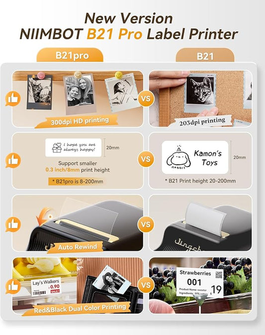 NIIMBOT B21 Pro Label Maker with Tapes, 300DPI HD Label Printer, Sticker Maker for Home Organization, Photo Print, Study Graphics, Scrapbook, Black