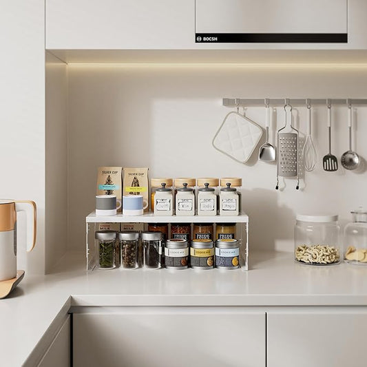 Stackable Expandable Metal Shelf Organizer - Adjustable Wire Storage Rack with Holes for Kitchen, Bathroom, Cabinet, Office - Space Saving, Durable & Sturdy Design(3PACKS/Large/White