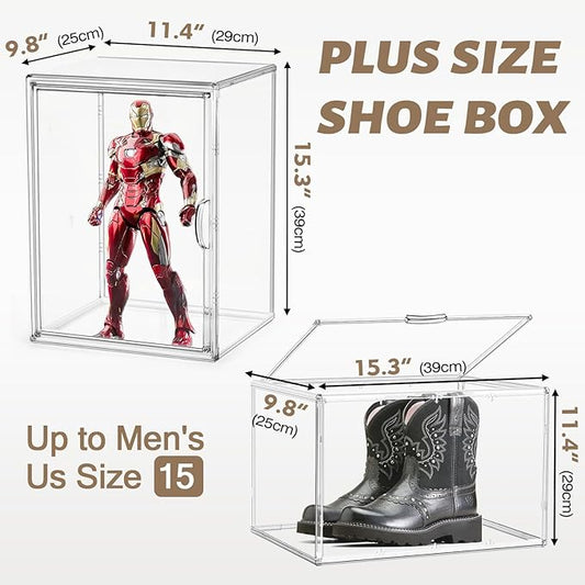 DAYOOH Tall Boot Storage Box Super Large Boot Storage Organizer for Closet Clear XX-Large Acrylic Dispaly Case with Magnetic Lids for Shoe,Helmets,Figures