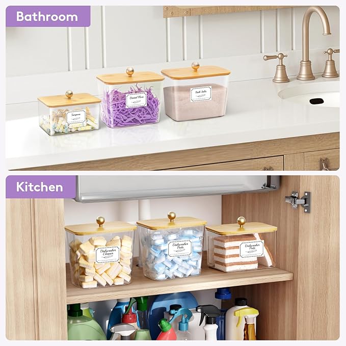 Lifewit Large Laundry Pods Container& Dryer Sheet Holder, Laundry Storage Containers, Laundry Room Organization Storage Jars for Powder, Scent Booster Beads,Bamboo Lid,0.53+0.7 gal,4 Pcs
