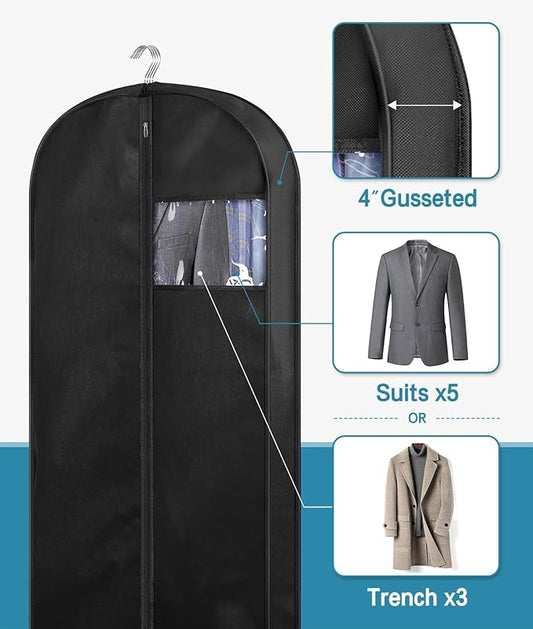 KIMBORA 43" Suit Bags for Closet Storage and Travel, Gusseted Mesh Hanging Garment Bags for Men Suit Cover with Handle for Clothes, Coats, Jackets, Shirts(3 Packs,Black)