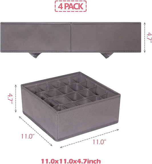 DIOMMELL 4 Pack Foldable Cloth Storage Box Closet Dresser Drawer Organizer Fabric Baskets Bins Containers Divider for Clothes Underwear Socks Lingerie Clothing, M Grey 40-0000