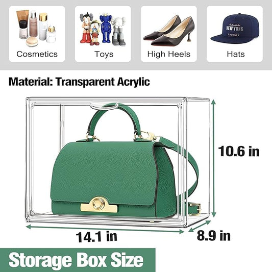 DAYOOH 5 Pack X-Large Acrylic Shoe Box Size 14, Clear Sneaker Shoe Display Case Transparent Stackable Storage Box Purse Handbag Organizer, Figure Collectibles Showcase, Fit Underbed, Closet, Bathroom