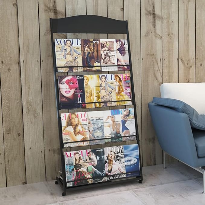 floor magazine rack brochure display stand for offices and public reception area,literature rack with 4 Universal wheels (59"×27"×14")