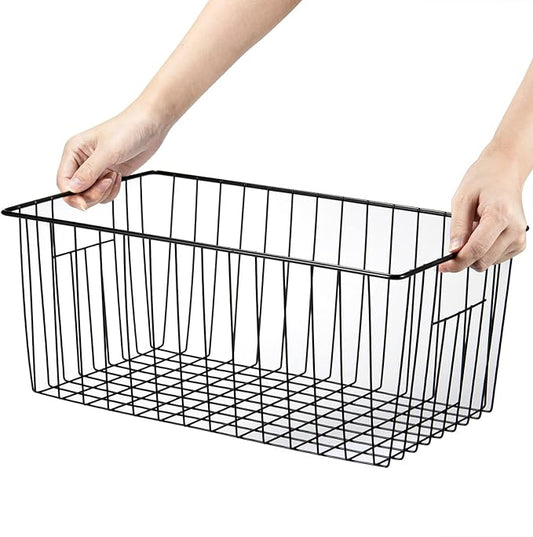 Upright Freezer Organizer Bins, Freezer Baskets for 16, 17, 21 cu.ft Standup Freezer, Wire Storage Baskets with Built-in Handles for Frozen Foods, Snacks, Vegetables, Fruits and More, Set of 6 , Black