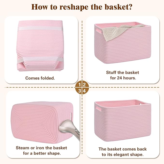 Storage Baskets for Organizing, 4 Pack Storage Baskets for Shelves, Woven Basket for Shelves, Closet Organization, Rectangle Organizer Basket Gifts Empty, 13"Lx8.7"Wx7.9"H Decorative Bins with Handles