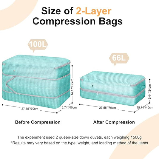 Easortm Comforter Storage Bag - Large Capacity Bedding Storage Bags Ultra Space Saving Self Compression Organizer, Washable Compression Bags for Storage Comforter Blanket Duvet Pillow, 2-Pack, Blue