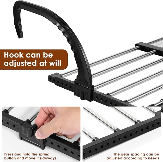 Portable Clothes Drying Rack for Balcony,Foldable Railings Windowsill, Retractable Radiator Clothes Airer,29"x13" Folding Towel Rack Indoor Outdoor Travel Laundry Rack with Clips (A-35"x13")
