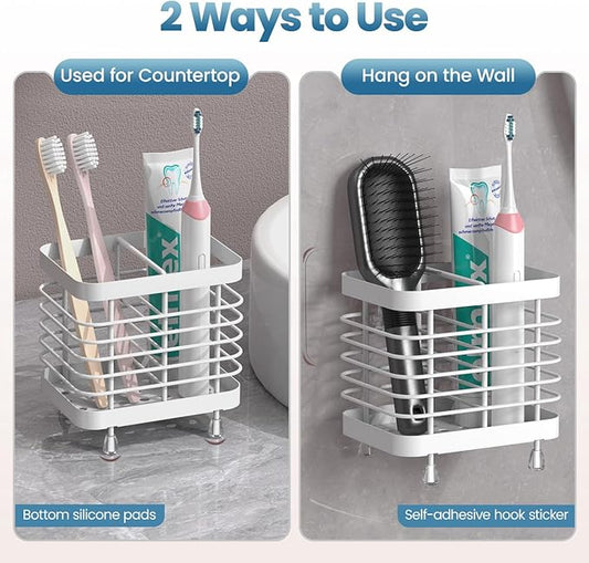 Luxspire Toothbrush Holders for Bathroom, Stainless Steel Electric Toothbrush Holder Wall Mounted, Shower Toothbrush Toothpaste Holder, Bathroom Organizer Essentials, 2 Slots, White