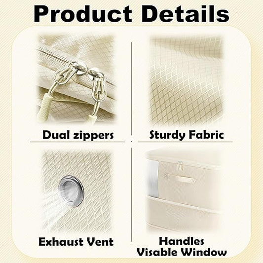 Comforter Storage Bag, Ultra Space Saving Self Compression Organizer, Large Capacity 3-Layer Blanket Storage Bags (Beige X-Large)