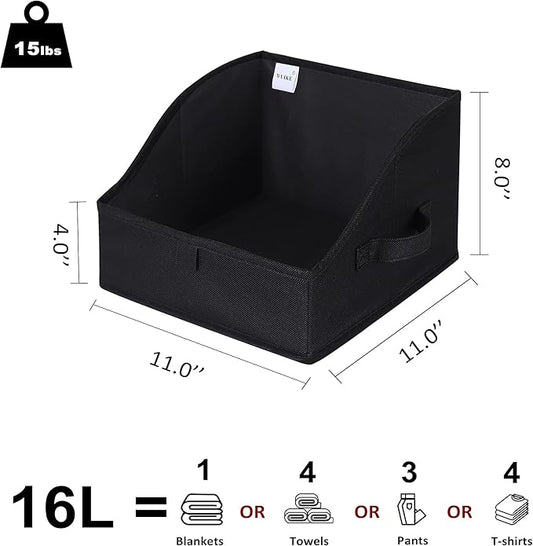WUIKE Trapezoid Storage Bins with Handles, Fabric Closet Storage Baskets for Organizing Clothes, Purse, Sheets, Blankets, 11" L x 11" W x 8" H, 3-Pack, Black