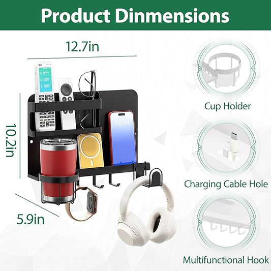 Versatile Bedside Wall Organizer, Floating Bedside Shelves, Wall Mount Essential Accessories for Room Decor, Dorm, Makeup Organizer, Remote Control Holder,Night Stand