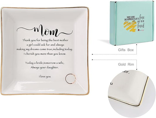 HOME SMILE Mother of The Bride Gifts,Wedding Gifts for Mom From Daughter,Gifts-Ceramic Ring Dish Decorative Tray-Today A Bride,Tomorrow A Wife, Forever Your Daughter, I Love You
