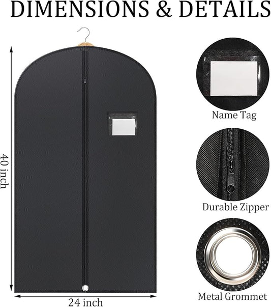 24 Pack Black Garment Bag Bulk for Closet Storage 40 Inch Hanging Suit Bags Cover Clothes Cover for Hanging with Zipper and Clear Window for Travel Men Coat Jacket Dance Dress