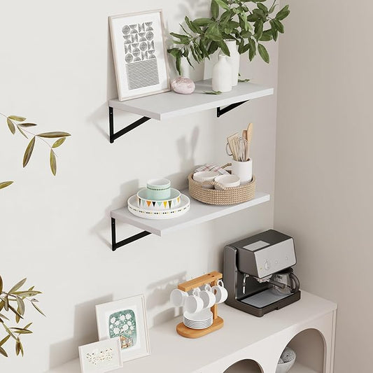 Axeman Floating Shelves for Wall White - 24 Inch Wide x 12 Inch Deep Wall Shelves Set of 2 - White Deep Wood Floating Shelves for Living Room Bedroom Laundry Room