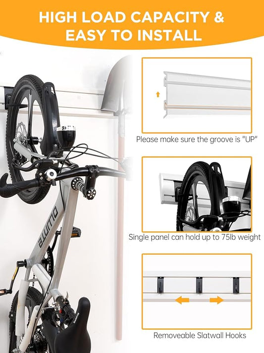 Slat Wall Paneling Garage Tool Organizer Wall Mount 48"L x6"H, 2 Pack, White Slatwall Panels Garage Wall Organizer Heavy Duty, Easy Installation, Garage Storage and Organization Max Load 650LB
