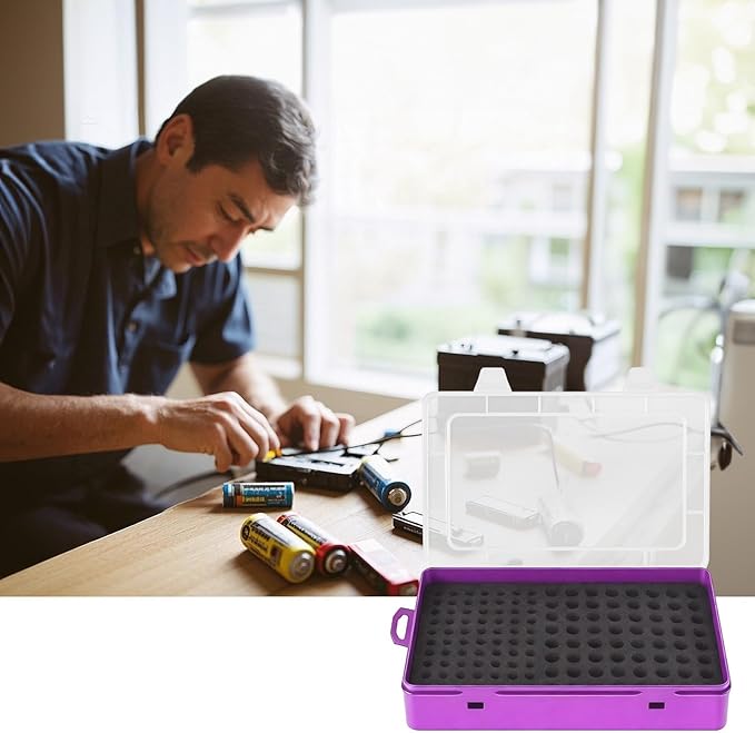 Battery Storage Organizer Case, Battery Vault Box Holder Container for 134pcs AA AAA Batteries, Garage Organization Carrying Bag Fits Home Kitchen Warehouse, Purple (Batteries Not Include)