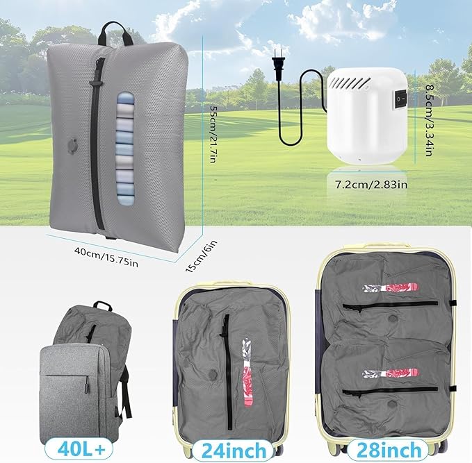 AIDONS Vacuum Bags for Travel with See-Through Window & 5KPa Pump Space Saver Vacuum Seal Bags for Clothing Travel IP67 Reusable Packing Organizers for Luggage, Backpack, Suitcase Grey 2PC+Pump