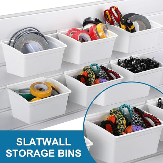Unittype 18 Pcs Slat Wall Bins Slat Wall Accessories Storage Bins Plastic Containers Organizer for Garage Craft Room Tool Shed Workshop(White)